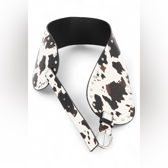 Black & White Vegan Leather Cow Animal Print Statement Belt